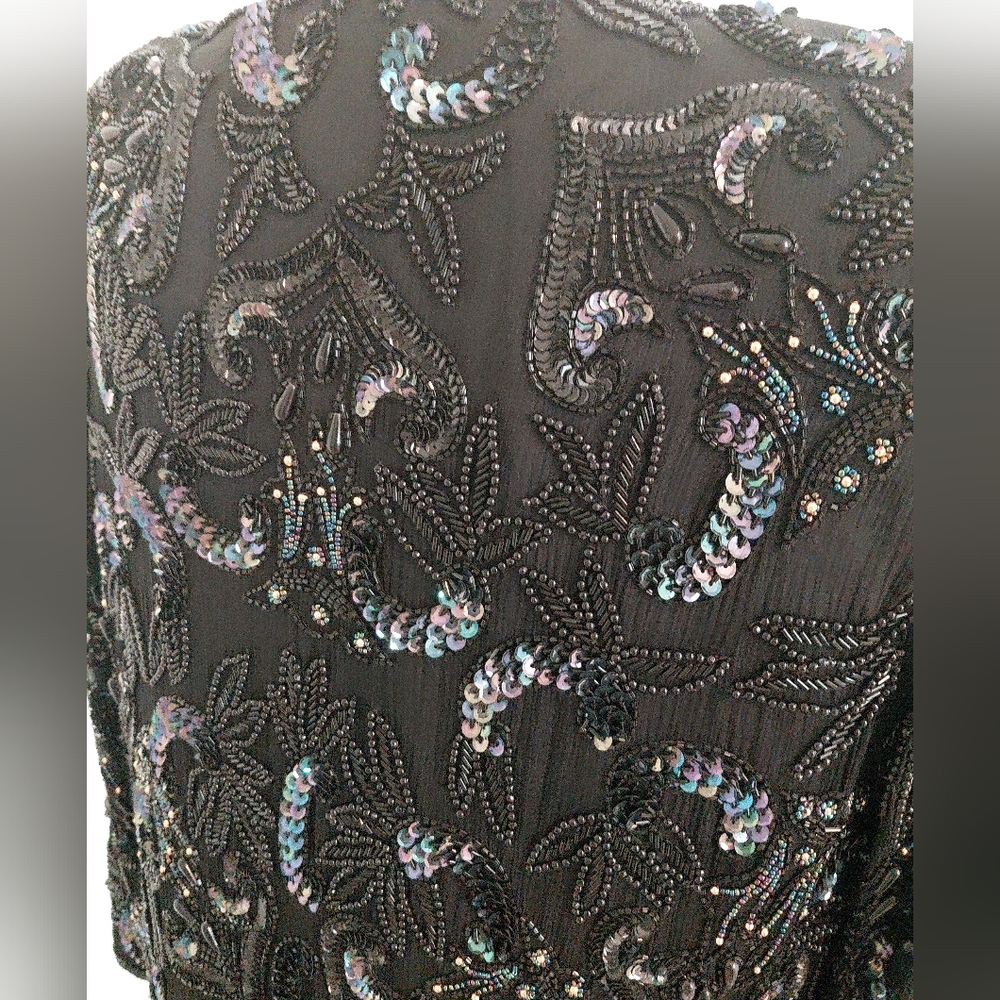 Vintage Beaded Silk Evening Jacket Sequin Blazer Glam Art Deco Style - Picture 3 of 13